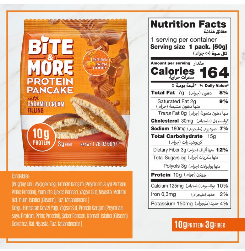 Bite & More Protein Pancake Caramel Cream 12 Adet x 50 Gram