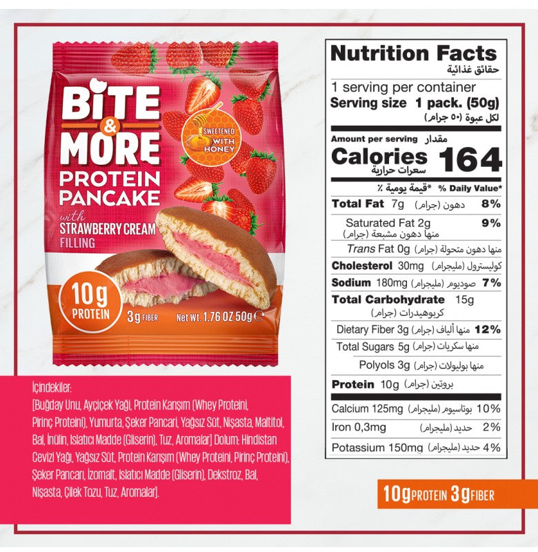 Bite & More Protein Pancake Strawberry Cream 12 Adet x 50 Gram