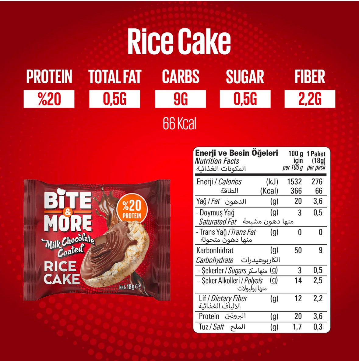 Bite & More Rice Cake Milk Chocolate Coated 24 Adet x 18 gram